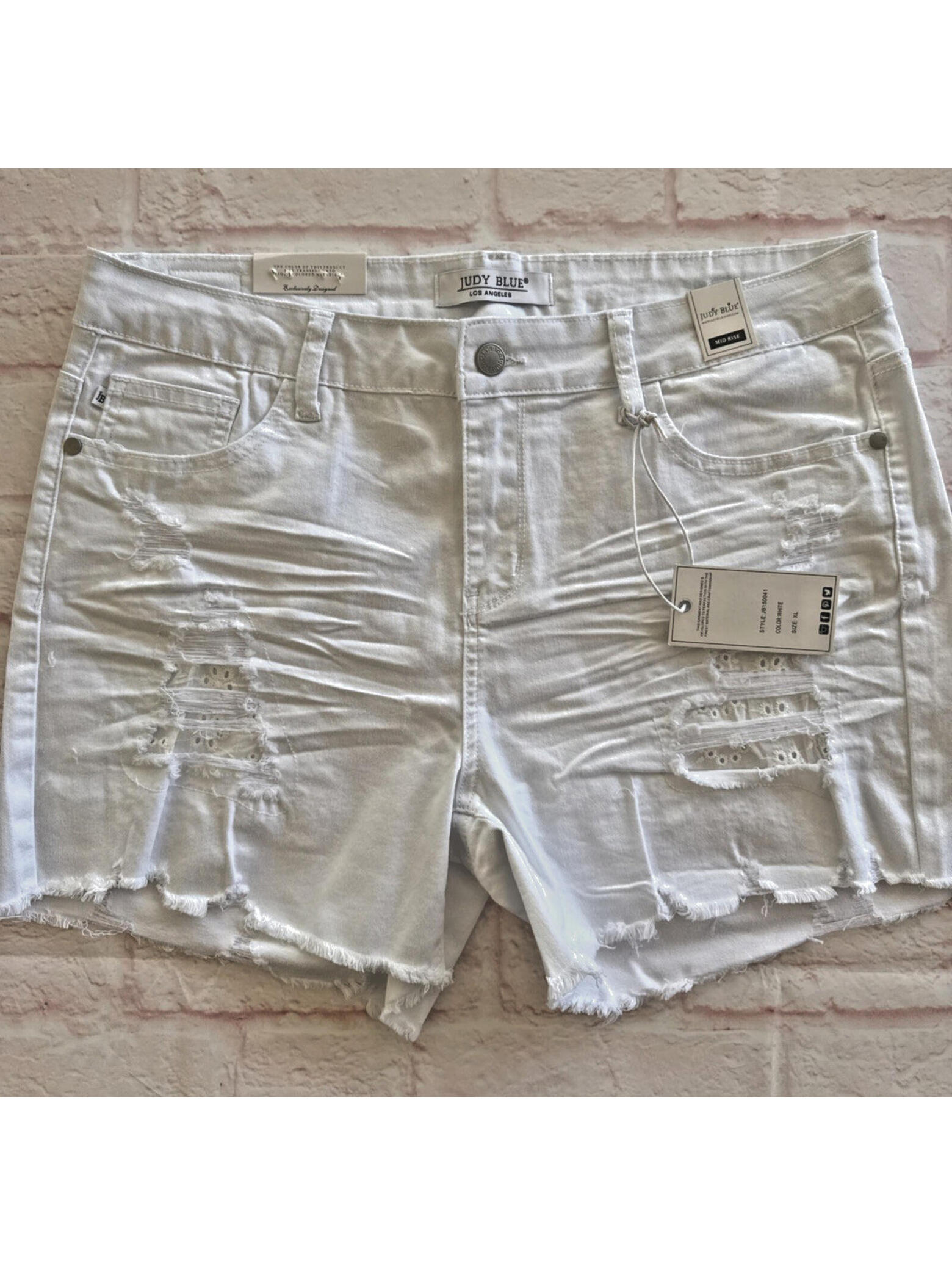 Judy Blue Distressed Eyelet White Mid Rise Cutoff Denim Shorts Xl Nwt Jb150041